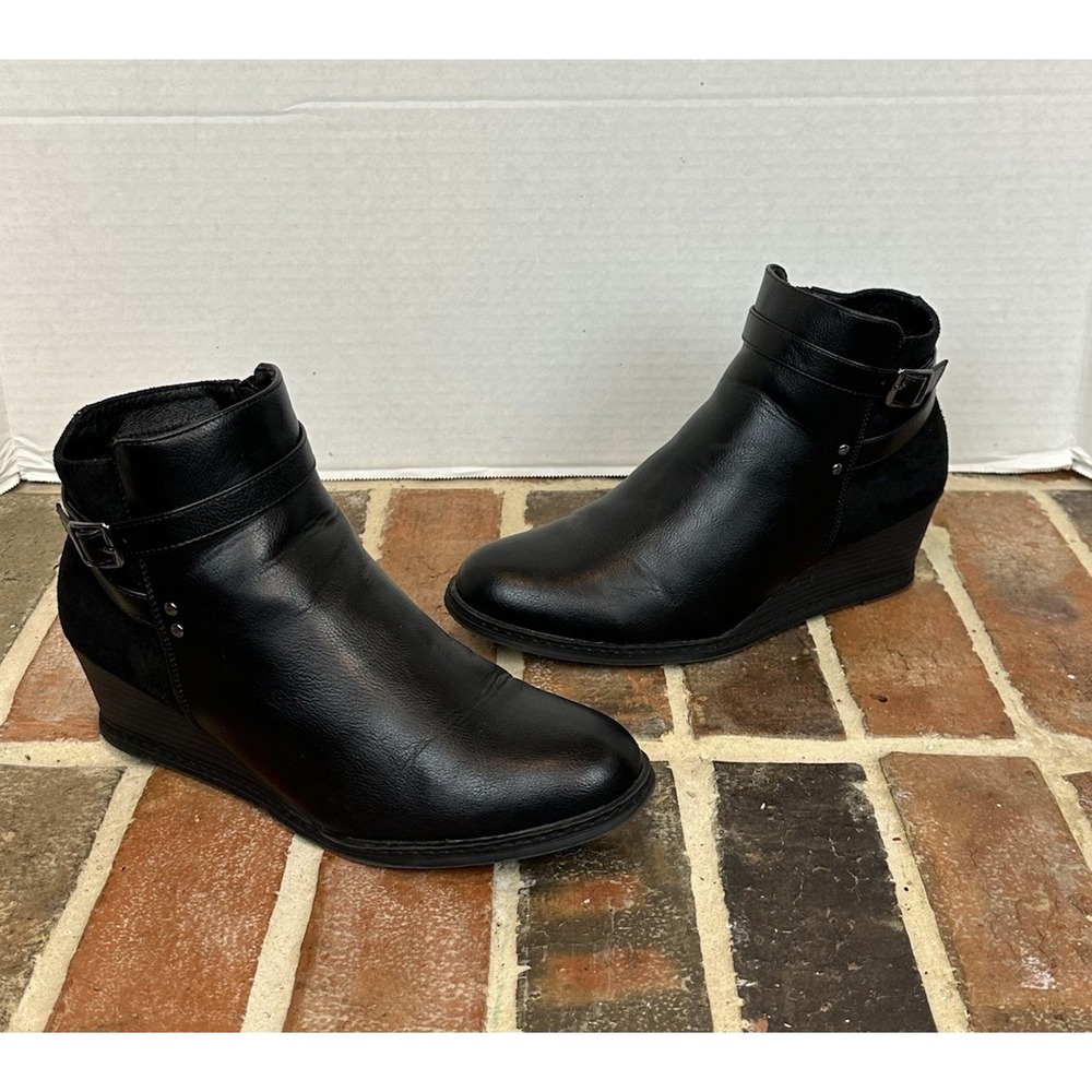 JEOSSY Women's 9636 Low Wedge Suede And PU Ankle Boots Non Slip Rubber Sole 8.5‎